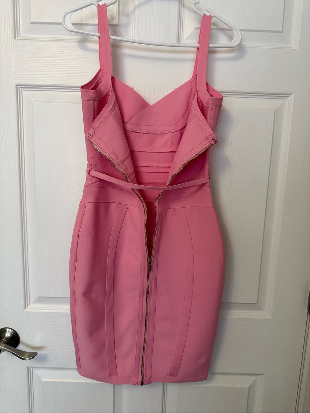 Pink Bodycon Midi Dress with Spaghetti Straps - Picture 5 of 7